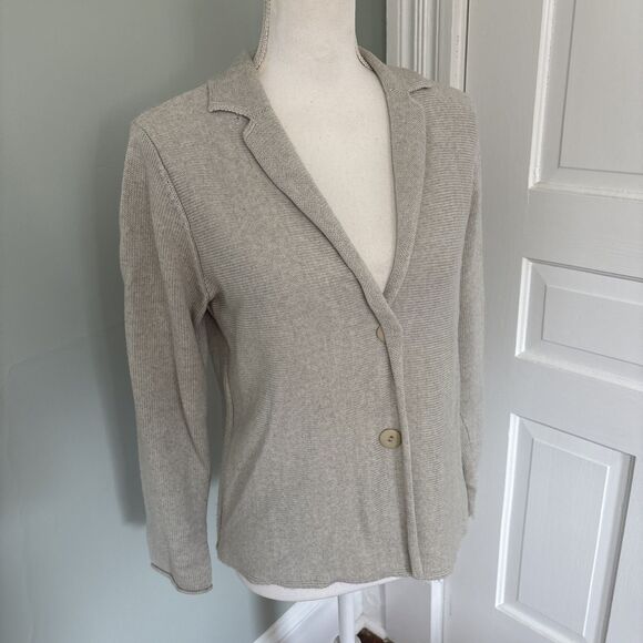 Eileen Fisher Sweater Light Grey Button Cardigan 100% Merino Wool Petite Medium - Picture 1 of 8